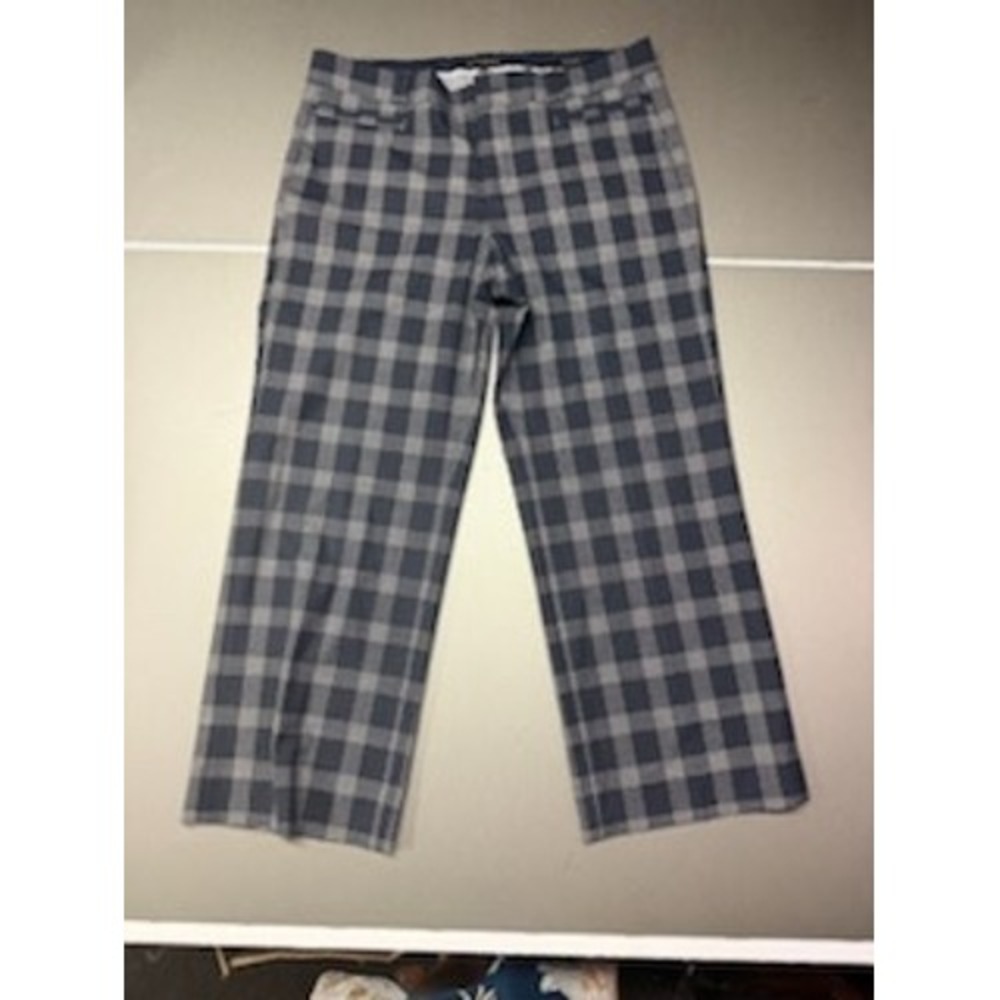 Banana Republic Logan Crop Pants Navy Blue Gray Plaid Checkered Size 10